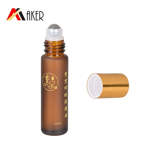 Newest 10ml frosted amber essential oil glass roll on bottle with hot stamping