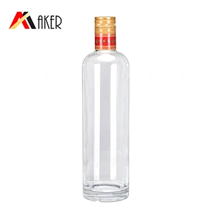 Custom / Wholesale empty clear 750ml boston round shape glass / whisky / brandy / vodka bottles with cork