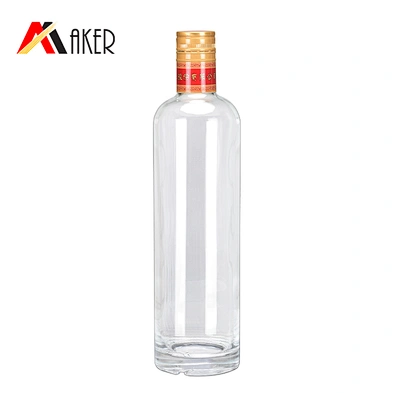 Custom / Wholesale empty clear 750ml boston round shape glass / whisky / brandy / vodka bottles with cork