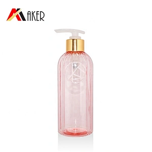 2019 Newest luxury design 350ml semi transparent pink plastic cosmetic pet bottle with pump