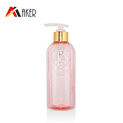 2019 Newest luxury design 350ml semi transparent pink plastic cosmetic pet bottle with pump