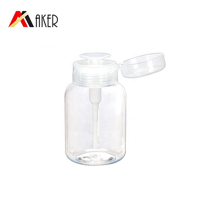 2020 New arrival round shape 200ml empty clear PET plastic bottle with pump for nail varnish remover