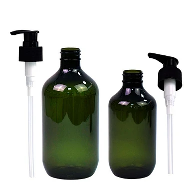 in stock dark green 300ml 500ml plastic pet hand sanitizer lotion pump bottle personal care shampoo boston bottle