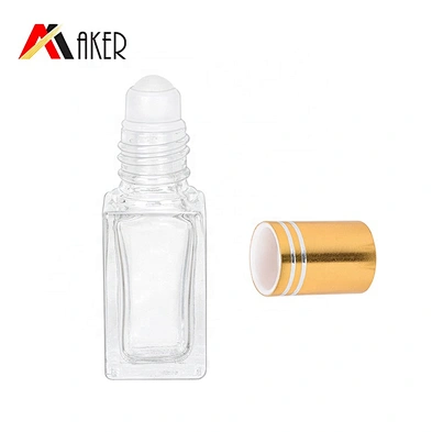 Newest design square shape empty clear 3ml roll on glass bottle for perfume oil with roller and cap