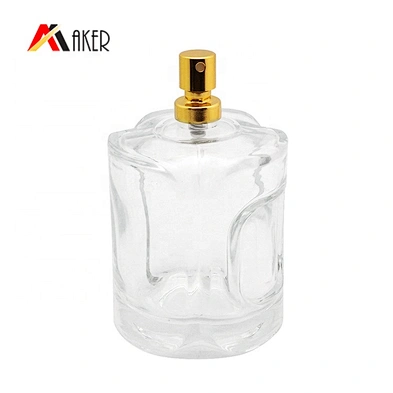 100ml clear unique shape glass perfume bottle with perfume sprayer for wholesale