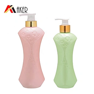 2020 New arrival factory supply pink and green 300ml 500ml HDPE plastic unique shampoo bottle with pump
