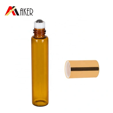Hot sale amber 2.5ml 5ml 10ml empty deodorant roll on glass tube bottle with stainless steel roller ball