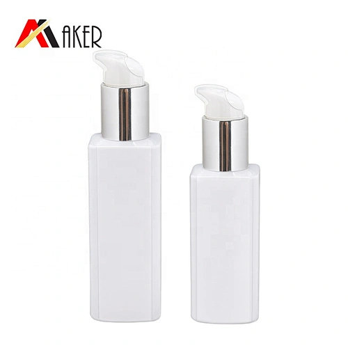 Newest design luxury 130ml 150ml empty square white pet lotion bottle with cream pump
