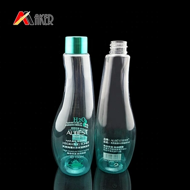 Unique design empty 150ml transparent PET plastic cosmetic toner lotion bottle with screw cap
