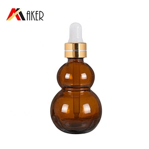 Custom 10ml 20ml amber empty gourd shape glass essential oil bottle packaging with cap or dropper