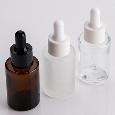 Empty Flat shoulder short  glass  cylinder 30ml  1 oz  serum bottle with dropper cap  or Cream Pump