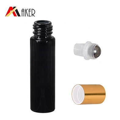 Wholesale round black 10ml glass oil perfume roll on bottle with gold color cap