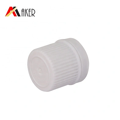 White plastic ribbed tamper proof screw cap and plastic orifice reducer for glass essential oil bottle