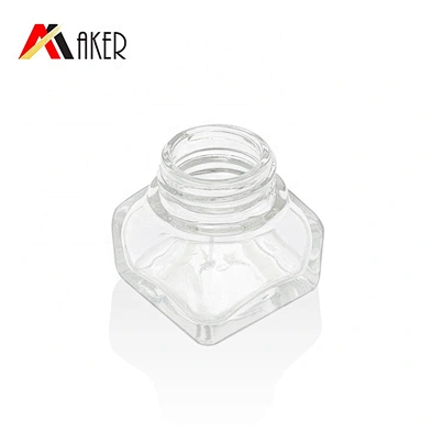 Newest design 15ml square shape empty clear glass jar for face cream with wooden lid