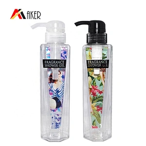 Unique design 350ml empty PET luxury plastic shower gel bottle with pump wholesale