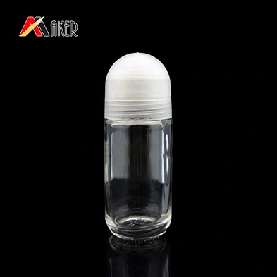 Factory price round shape clear empty 50ml roll on glass perfume bottle with roller and cap