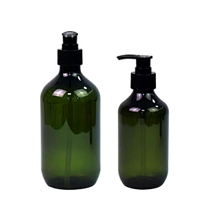 in stock dark green 300ml 500ml plastic pet hand sanitizer lotion pump bottle personal care shampoo boston bottle