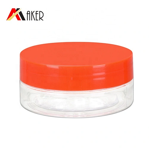 Factory supply empty clear 50ml PET plastic cosmetic face cream jar packaging with red plastic screw cap and white liner