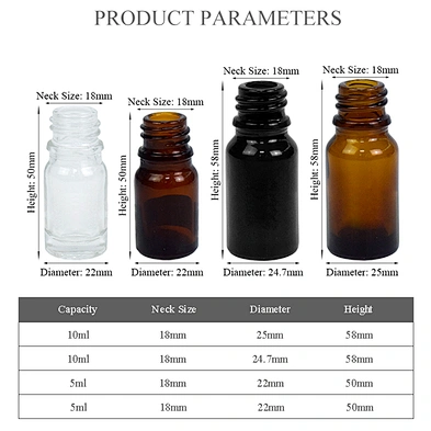 Wholesale Custom Printing Amber 10ml Clear Black Essential Oil Dropper Serum Glass Bottle