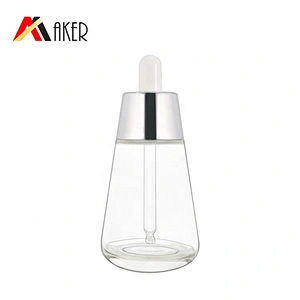 Unique design 50ml clear luxury cosmetic glass lotion bottle serum dropper bottle with silver electroplated dropper cap
