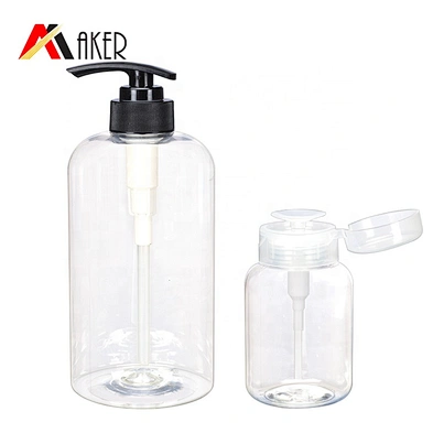 2020 New arrival round shape 200ml empty clear PET plastic bottle with pump for nail varnish remover