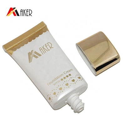 Wholesale 30ml super oval liquid foundation cosmetic cream tube packaging with luxury gold aluminum covered screw cap