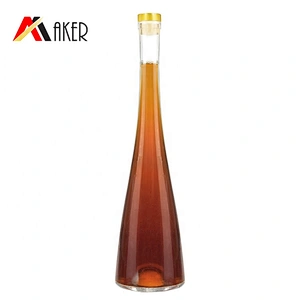 China supplier 500ml slim clear empty fruit sparkling champagne wine glass bottle with polymer rubber stopper