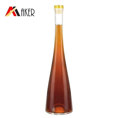 China supplier 500ml slim clear empty fruit sparkling champagne wine glass bottle with polymer rubber stopper