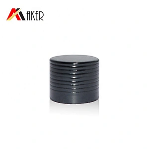 Wholesale 18mm black ribbed aluminum covered screw cap with plastic orifice reducer for cosmetic glass essential oil bottle