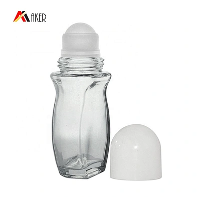 Wholesale clear special shape glass roll on bottle 50 ml with plastic roller