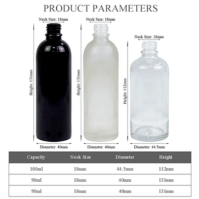 facory wholesale 90ml 100ml 3oz black clear transparent frost glass bottle for essential oil packaging bottle