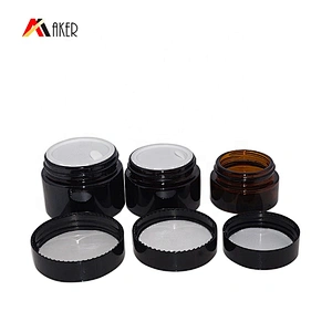 Factory supply empty 15g 25g 35g cosmetic cream amber glass jar with black lid