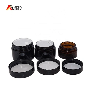 Factory supply empty 15g 25g 35g cosmetic cream amber glass jar with black lid