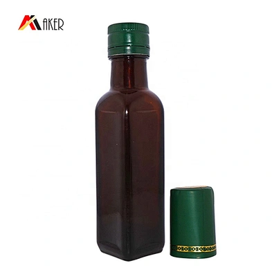 Wholesale 100ml mini square amber cooking olive oil glass bottle with aluminum screw cap and inner seal
