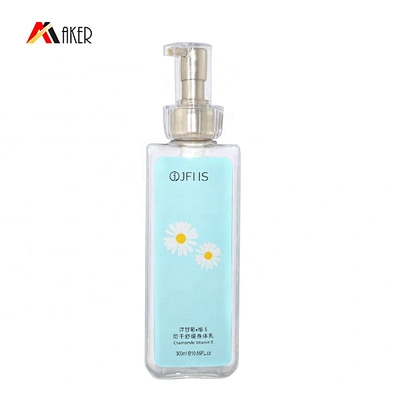 Wholesale square empty 300ml PET plastic cosmetic shower gel lotion pump bottle