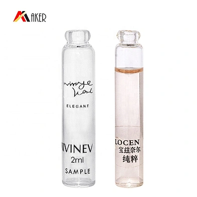 Custom 2ml clear empty mini perfume tester glass vial bottle packaging with plastic pipe cap