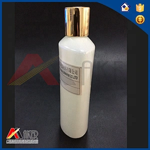 Flat shape pearlized white 250ml PE plastic body lotion bottle with disc top cap