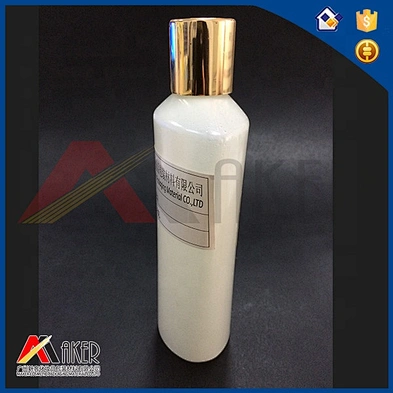 Flat shape pearlized white 250ml PE plastic body lotion bottle with disc top cap