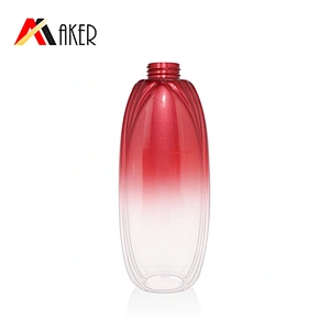 New arrival 750ml gradient red PET plastic cosmetic shampoo lotion bottle with black plastic lotion pump
