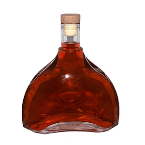 Wholesale 700ml Glass Unique shape transparent empty tequila bottles XO wine bottle with Cork