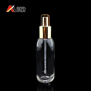 Wholesale 20ml Luxury Clear Round Cosmetic Glass Essential oil Lotion Bottle With Gold Aluminum Covered Cap