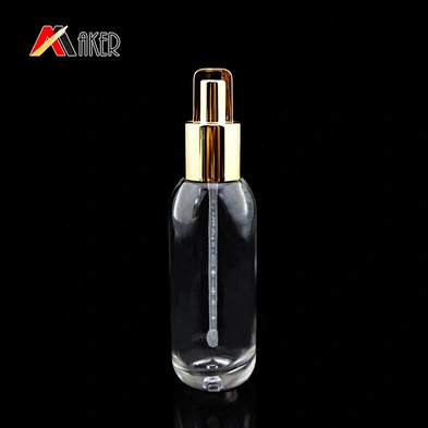 Wholesale 20ml Luxury Clear Round Cosmetic Glass Essential oil Lotion Bottle With Gold Aluminum Covered Cap