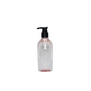 2020 New arrival unique shape semi-transparent pink 297ml plastic bottle lotion bottle  pet bottle with lotion pump