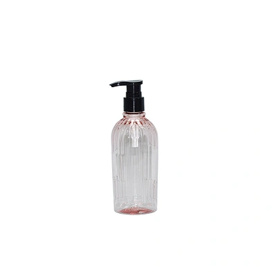 2020 New arrival unique shape semi-transparent pink 297ml plastic bottle lotion bottle  pet bottle with lotion pump