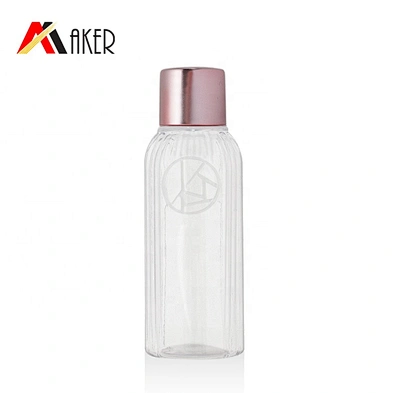 Custom 2oz / 60ml PET plastic cosmetic body lotion bottle toner bottle with rose gold aluminum covered screw cap
