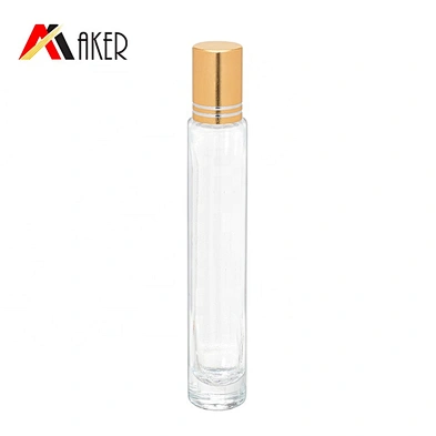 New arrival round shape empty clear 8ml glass roll on perfume bottle with gold cap and stainless steel roller