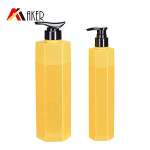 2020 new arrival solid yellow 650ml square cosmetic HDPE plastic body lotion pump bottle