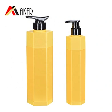 2020 new arrival solid yellow 650ml square cosmetic HDPE plastic body lotion pump bottle