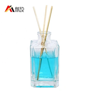 High quality empty 50ml clear square fragrance perfume reed diffuser glass bottle with screw cap