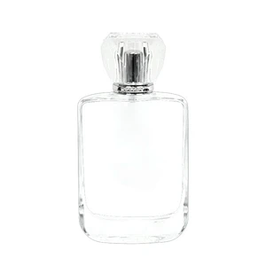 Good quality 100ml empty clear glass perfume bottles with gold aluminum covered mist sprayer and luxury cap